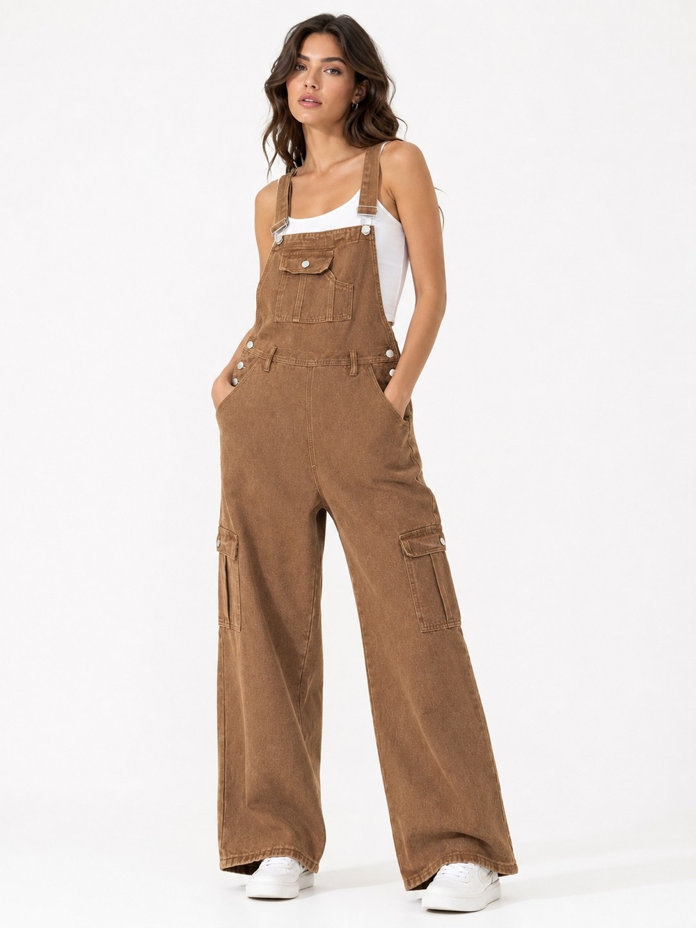 Forever 21 Brown Wide-Leg Cargo Overalls